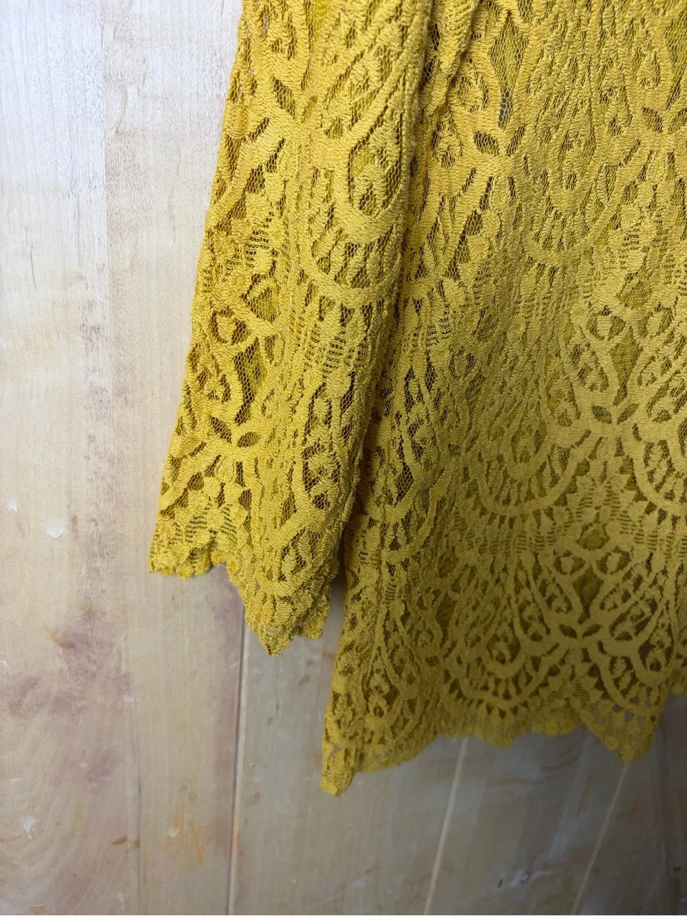 Zara Mustard Yellow Lace 3/4” Sleeve Top